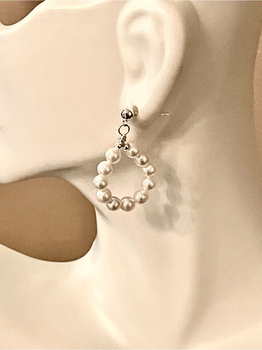 Sterling silver Pearl Bead Hoop Earrings - White